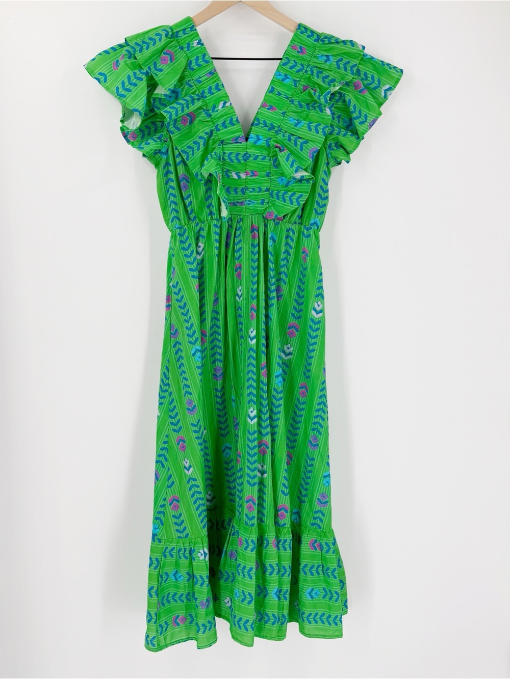 Umgee Green Ruffle Maxi Dress S Spring Summer Cotton - Picture 6 of 6